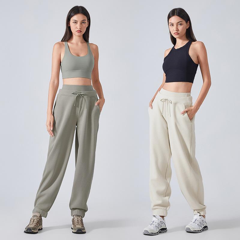Autumn and Winter Velvet High-waisted Loose Casual Sweatpants Women's Running Sweatpants Tied Feet and Thin Fitness Sweatpants