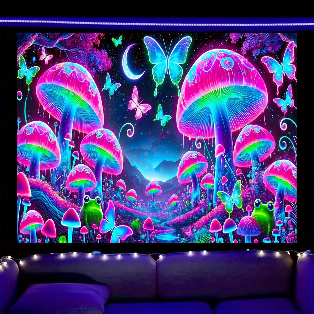 Nuxovilar UV Reactive Tapestry Halloween Ghost Forest Scene BlackLight Tapestries Cool UV Black Light Pumpkin Night Tapestry Liv