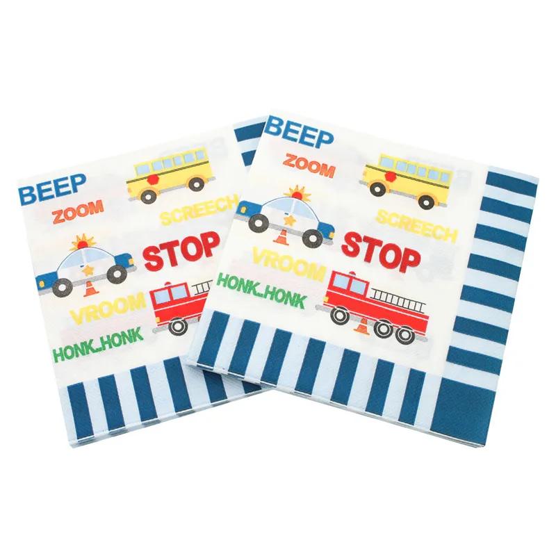 

20Pcs/Pack 33x33cm Disposable Engineering Vehicle Car Party Time Printed Table Dinner Tissue Napkin Restaurant Paper Decoration 20pcs