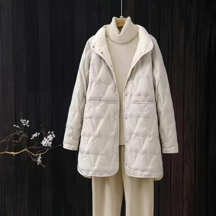 

Женская двусторонняя легкая пуховая куртка средней длины - Большой размер, Двусторонняя носка XL (135-145 jin) грязно-белый