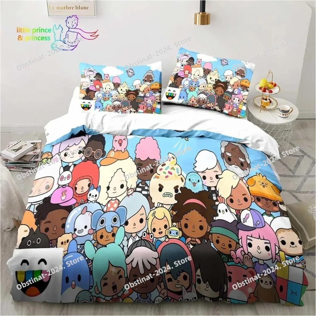 T-Toca Box Life World Cartoon Bedding Set Single Twin Full Queen King Size Bed Set Adult Kid Bedroom Bedding Gift