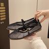 Fashion Mesh Mary Jane Shoes for Women 2024 Spring New Niche Round Toe Shallow Mouth Flat Ballet Shoes  Women Sandals