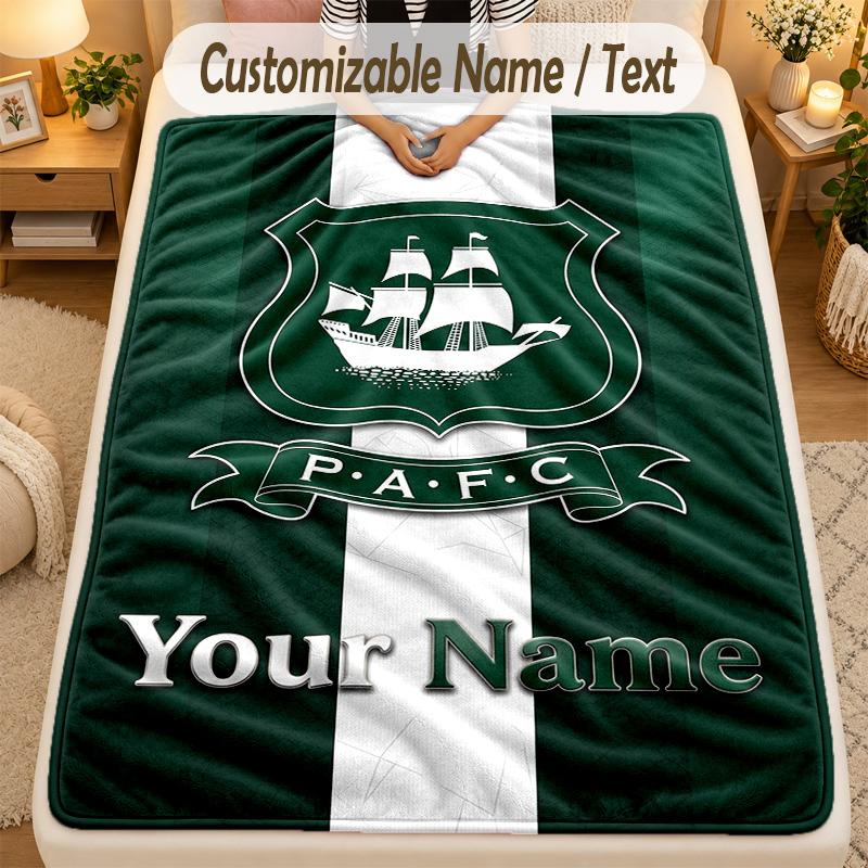 Flannel BlanketPlymouth Argyle FC Custom Name Text Personalized Soft Warm Throw Blanket Home Decor Gift
