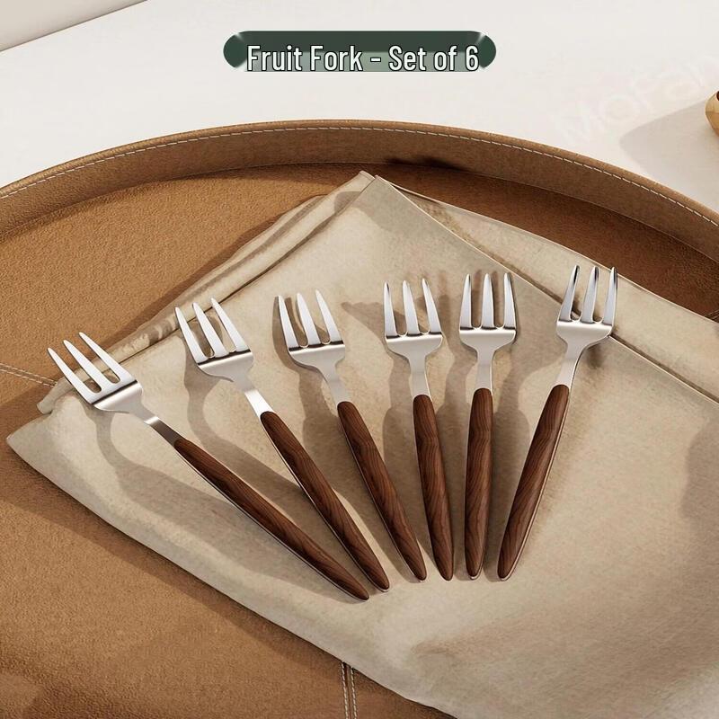 Qiwei Imported Stainless Steel Fruit Fork Set, Walnut Handle