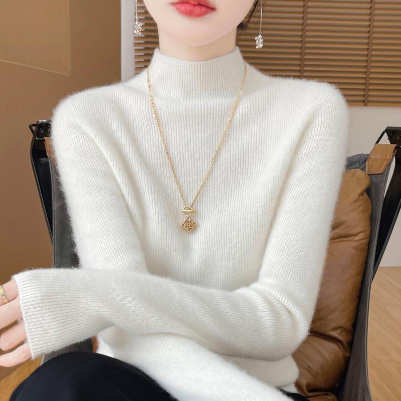 

Узкая рубашка с полувысоким воротом, женский вязаный свитер на осень и зиму XXL белый