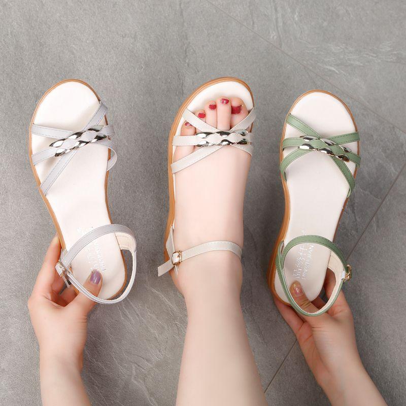 Sommar kilklacksandaler Platta Kvinnliga Studentskor Bekväm mjuk sula Halkfri All-match Arbetar gravid mamma Skor