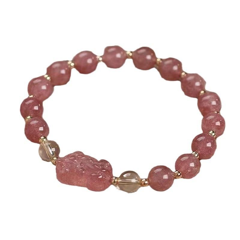 Pink Strawberry Crystal Yellow Crystal Bracelet, Strawberry Crystal Fox Pendant, Golden Hair Crystal Yellow Crystal Bracelet, Bracelet Set