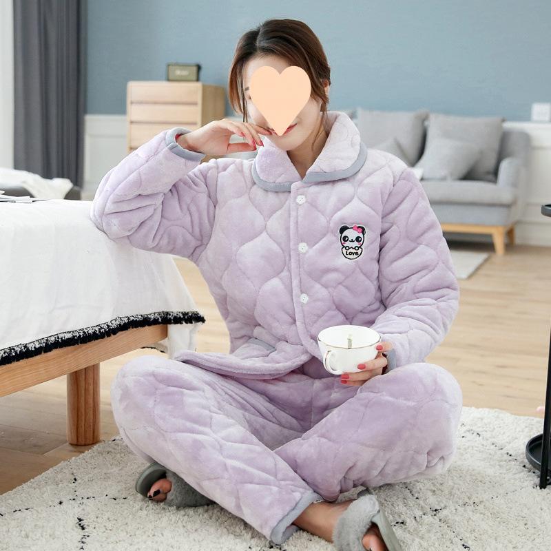 Dámské pyžamo třívrstvé zesílené a roztomilé zimní lze nosit velká velikost teplé polstrované domácí oblečení