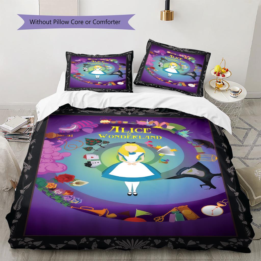 Alice Wonderland Dream Bedding Quilt Set Quilt Cover Pillowcase Home Decoration Birthday Gift (1 * Duvet Cover + 2 * Pillowcase, Without Core)