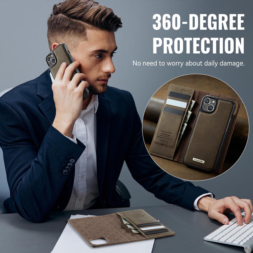 For iPhone 14 Case CASEME C49 Compatible with MagSafe RFID Blocking Detachable Wallet Leather Phone Cover