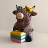 Highland Cow Figurine Reading Book Cattle Resin Statue Sculpture Home Office Decoration Ornament Book Lover Gifts