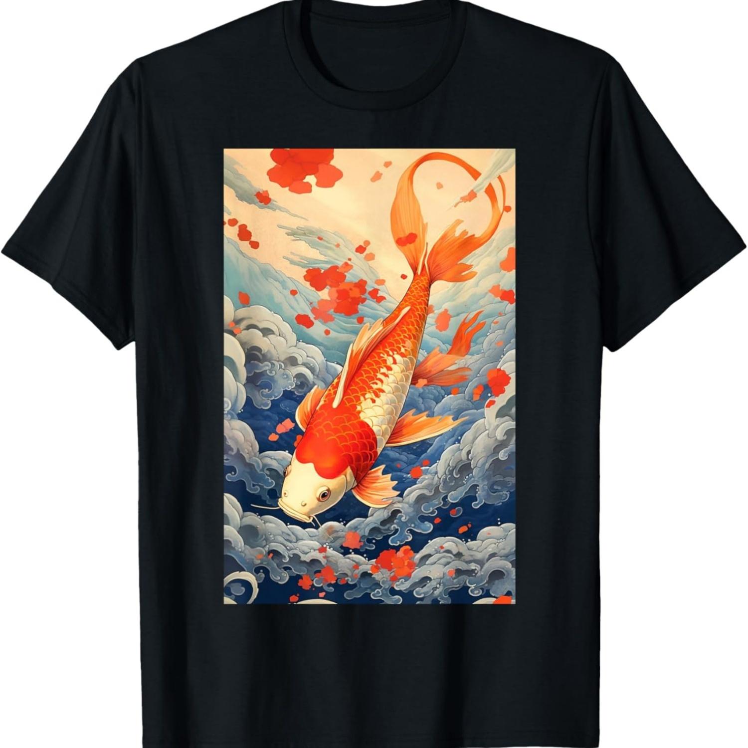 Koi Carp Fish Kawaii Cherry  Blossom Sakura Hokusai T-Shirt S чёрный