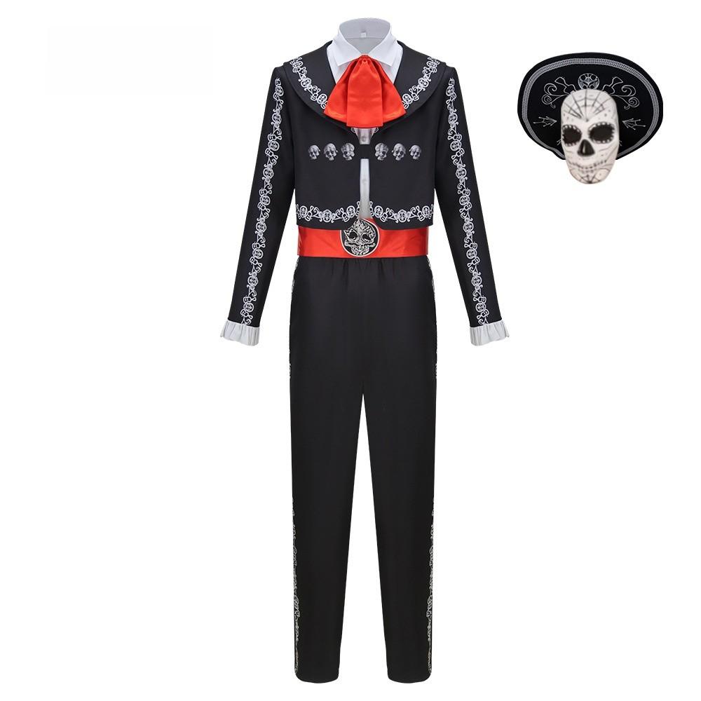 Da De Muertos Skeleton Costume For Men With Printed Design For Halloween Parties