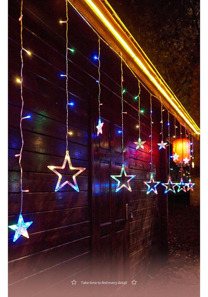 Solar-Powered Star and Moon LED String Lights - Colorful Outdoor Decor for Christmas and Festivals
