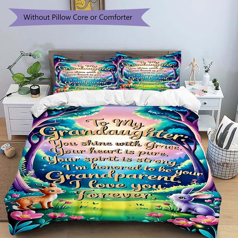 3PCs Grandparent Love Design Cover Set, Breathable Fabric, Machine Washable (1 Duvet Cover + 2 Pillowcases) (Without Quilt) yy250911159