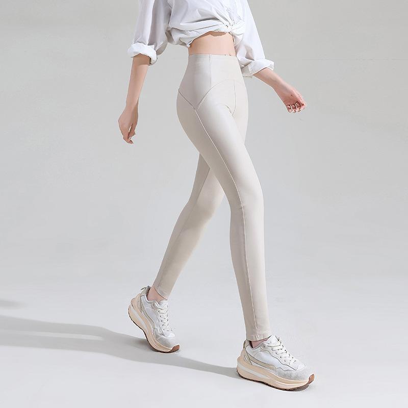 Fleece Matte PU kožené kalhoty Dámské Podzim Zimní Legíny Elastické Vysoký pas Tenký Úzký větruodolný Teplé sexy legíny