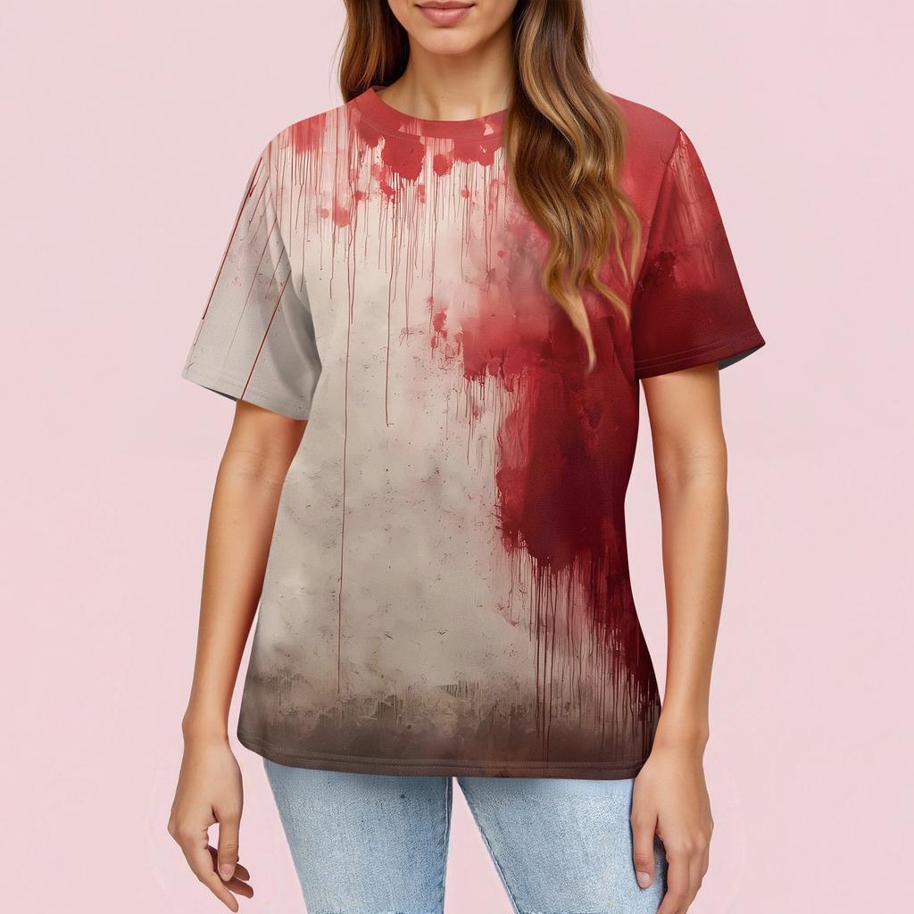 Modisches Lässiges Damen-Pullover-Oberteil mit Kurzarm und Halloween-Print, Rundhals