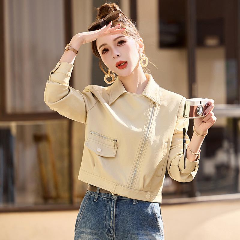 

Women s Short Motorcycle Style Leather Jacket - 2025 Spring/Autumn Casual PU Coat Design M (Weight 90-110 Jin) чорний