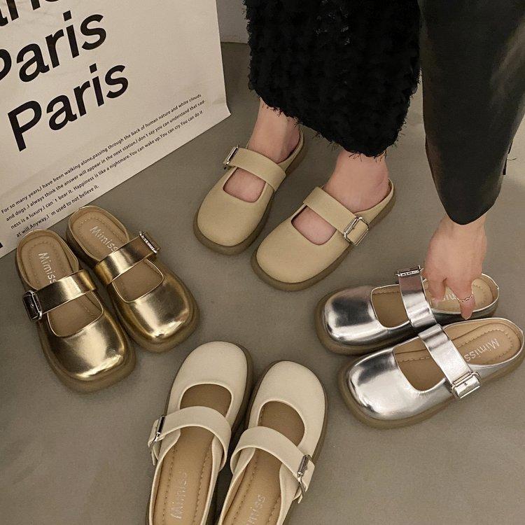 

Slippers women s summer outer wear bag head half drag sandals women Mary Jane s new one-pedal thick-soled lazy drag 40 хакі