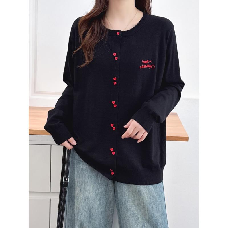 Plus Size Women Long Sleeve Knit Cardigan Sweater With Heart Button
