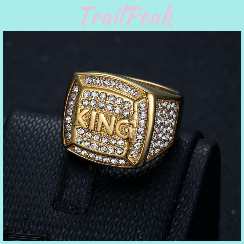 Goldplated American Steel European Titanium Rhinestone Hiphop King Mens Ring