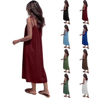 Ärmelloses rückenfreies Trägerkleid für Damen, verstellbarer elastischer Rücken, lässig lockere Passform, Midi-Kleid für den täglichen Gebrauch