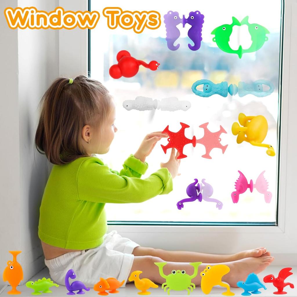 Suction Cup Toys Silicone Ocean Animals Suckers Sensory Travel Window Toys For Kids
