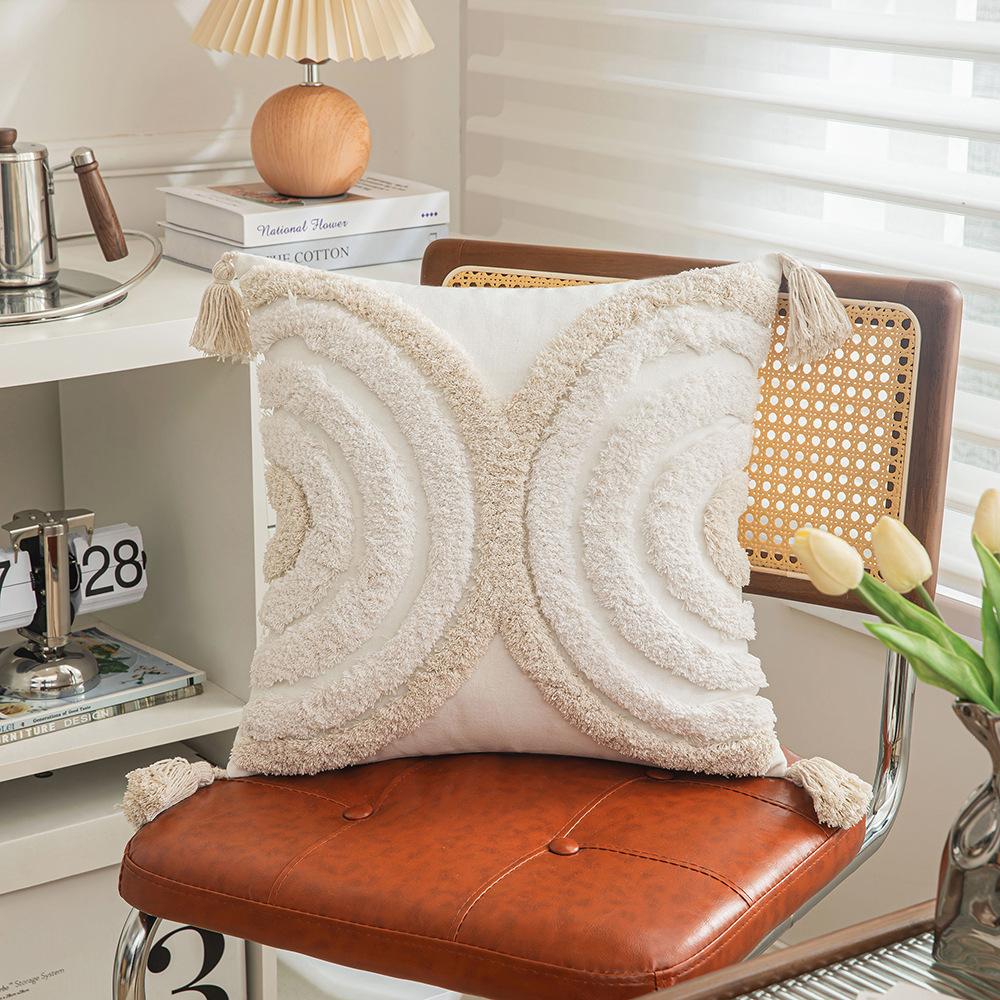 Home Decoration Ethnic Style Cushion Bedside Ins Moroccan Lace Tassel Tufted Pillow Cover