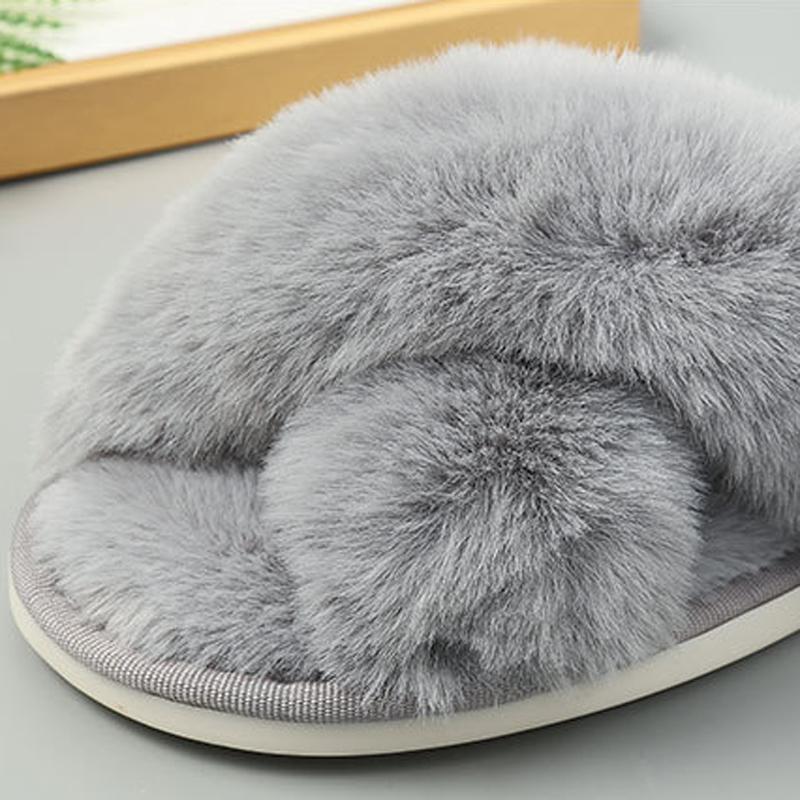 Fashion Litfun Plush Lining Women's Slippers New Fur Cross-strap Ladies Home Slides Platform Fuzzy Warm Indoor Women's Cotton Slippers