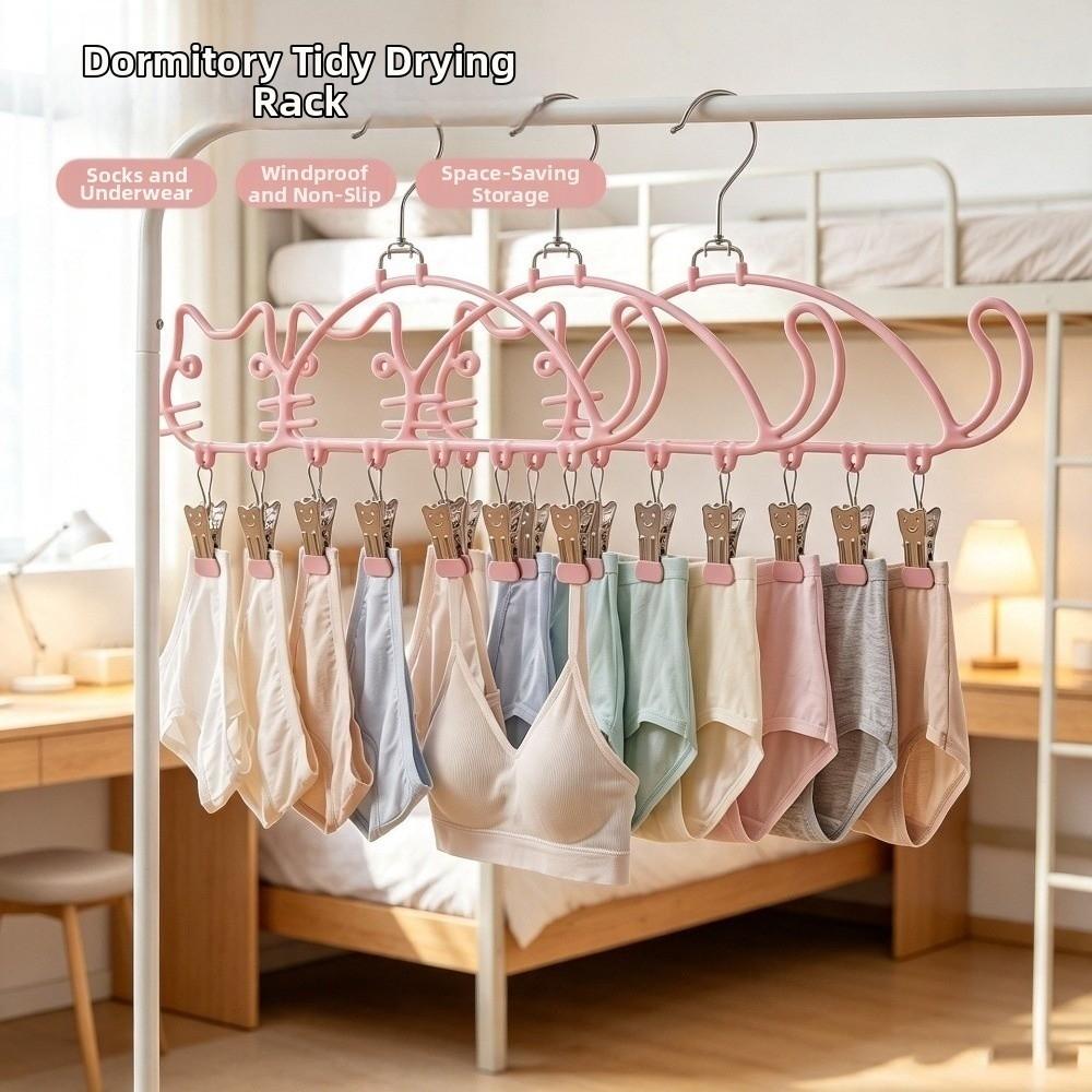 Cat Shape Socks Drying Rack Waterproof Multi-clip Sock Holders Laundry Organization
