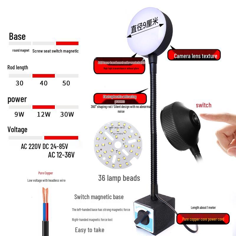 LED Work Light with Magnetic Base for Machine Tools - 220V, 24V