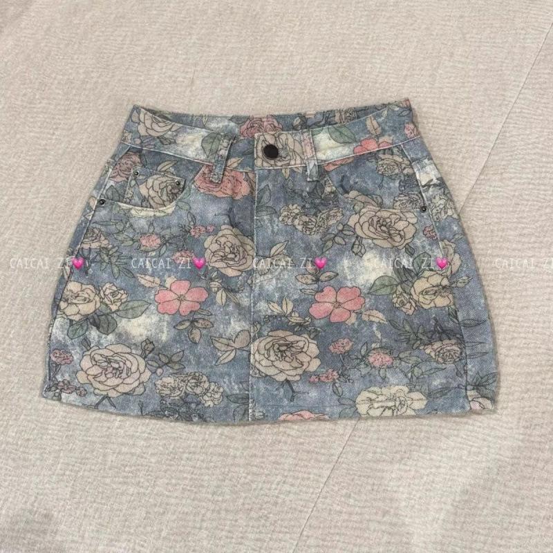 American Spicy Girl High-Waisted A-Line Printed Denim Mini Skirt - Summer 2025