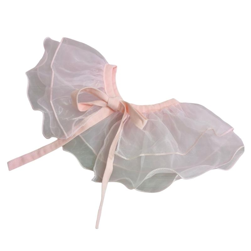 Elegant Pink Organza Scarf Double Layer Ruffled Faux Collar for Fashionable Women Detachable Collar Shawl Wrap Capelet 1