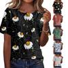 Women’s Vintage Floral Print Short Sleeve Cotton Linen Henley Button Front Shirt Casual Loose Fit Blouse Top for Summer