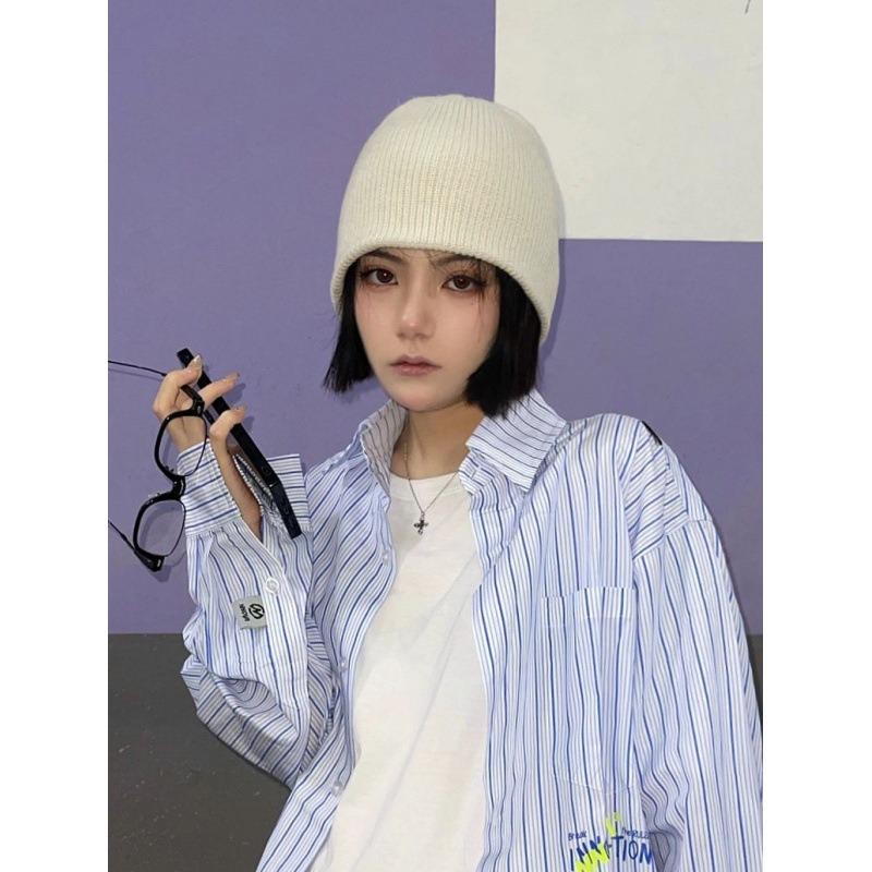 White Knitted Hat Women's Autumn and Winter Tide Fashion Versatile Solid Color Big Head Circumference Wool Pullover Hat Confinement Cold Hat