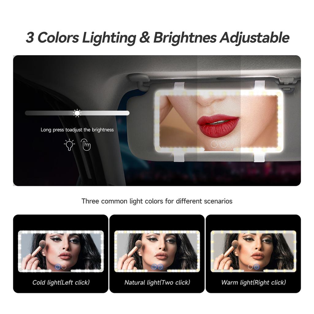 Upgraded Car Sun Visor Makeup Mirror Vanity Rechargeable 3 Modes Car Interior Adjustable Brightness Led HD Mirror for Lady Interior Mirrors6