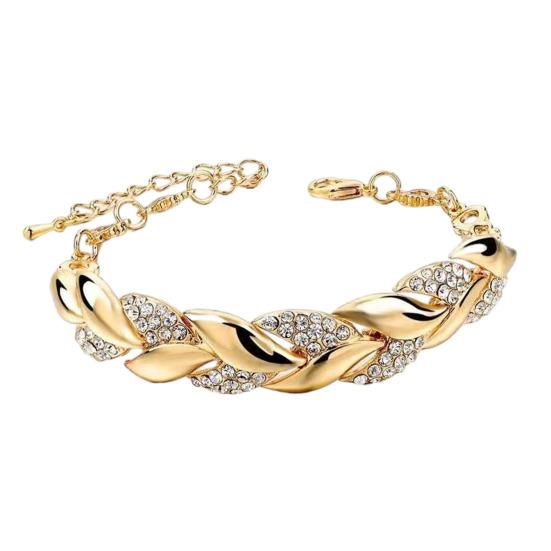 Leaves Bracelet Rhinestone Inlaid Bracelet Sparkling Leaf Design Link Bracelet Women Jewelry for Parties Dates Gift Ideas