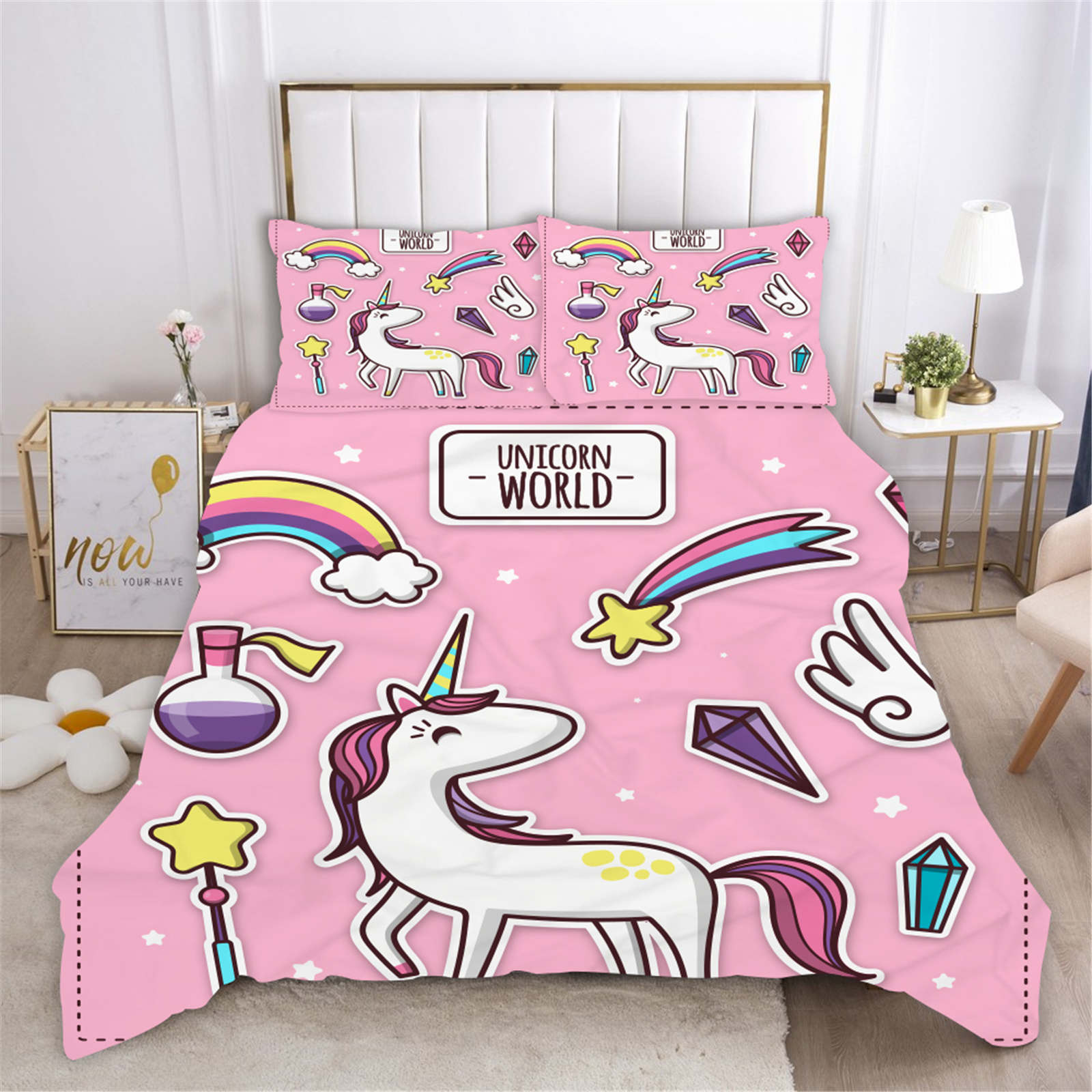 

Unicorn Quilt Cover Rainbow Cartoon Anime Duvet Printed Comforter Polyester Bedding Twin Size Children Gift Various Sizes 90X200cm