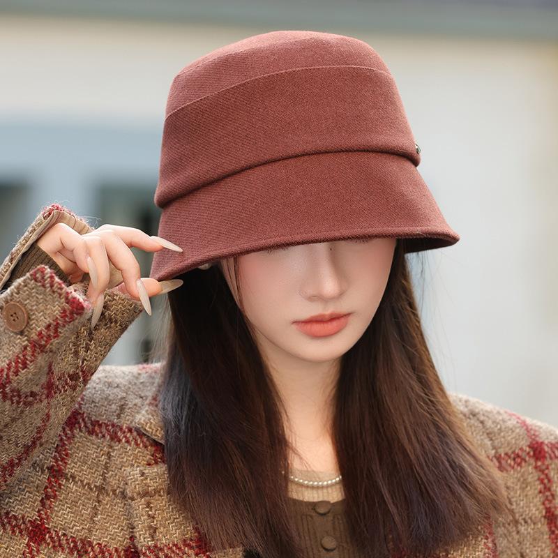 Hat Autumn Women's Retro Bow Fashion Bucket Hat Warm Woolen Basin Hat