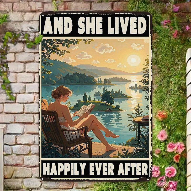Vintage Metal Sign She Lived Happy X Inch Wall Art for Home Bar Garage Cafe
