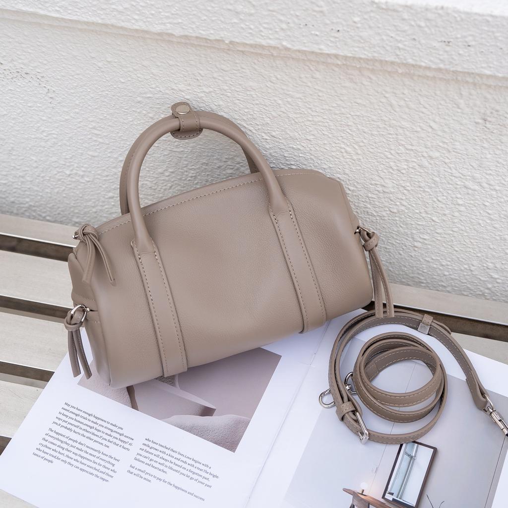 Leather Women'S Bag First Layer Cowhide Boston Large-Capacity Commuter Handbag Retro Shoulder Bag Women