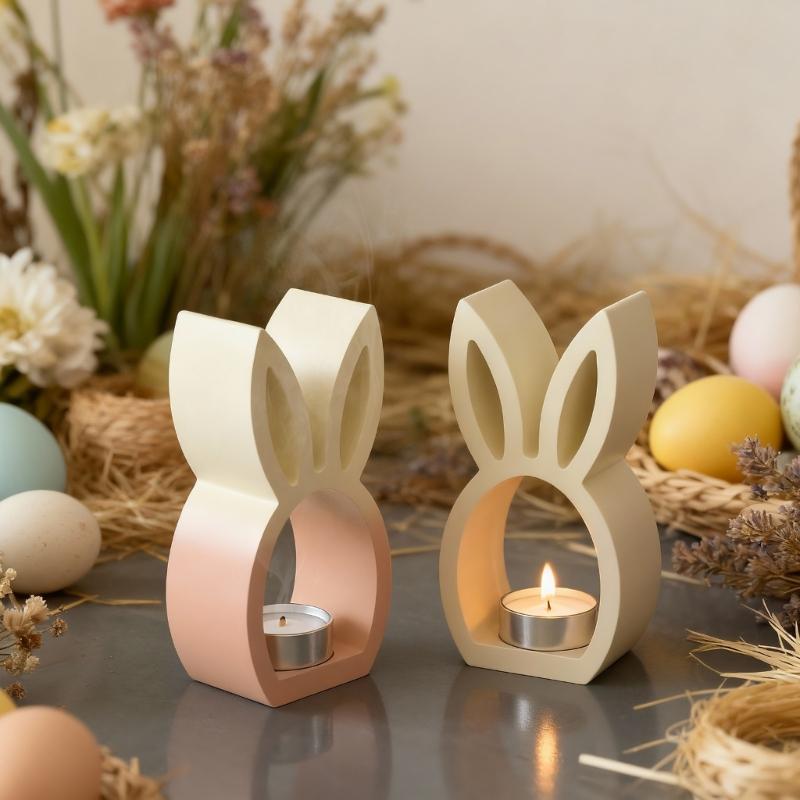 1 PC Silicone Easter Rabbit Mold, DIY Gypsum Concrete Hollow Rabbit Silicone Resin Mold for Casting