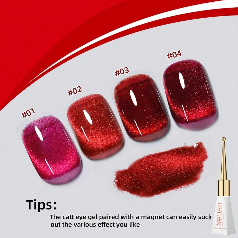 1pc 10ml Red Cat Eye Gel Magnetic Sparkling Glitter Gel Nail Polish Semi Permanent UV Gel For Women No Include Magnetic Stick