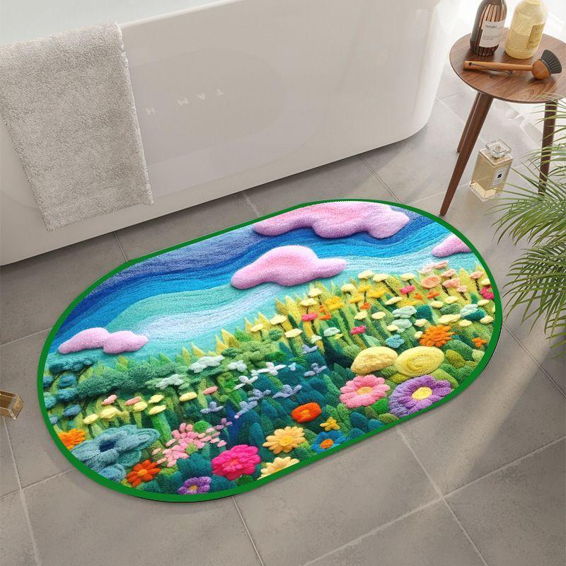 Ins Wind 3D Rainbow Diatom Mud Floor Mat Shower Room Water-Absorbing Quick-Drying Floor Mat Household Non-Slip And Dirt-Resistant Bathroom Floor Mat
