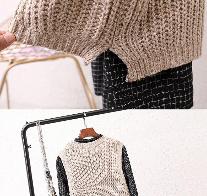 Women's V-Neck Sweater Vest & Knitted Top Set - Mid-Length, Thickened, Korean Style, Sleeveless for Autumn/Winter 2024