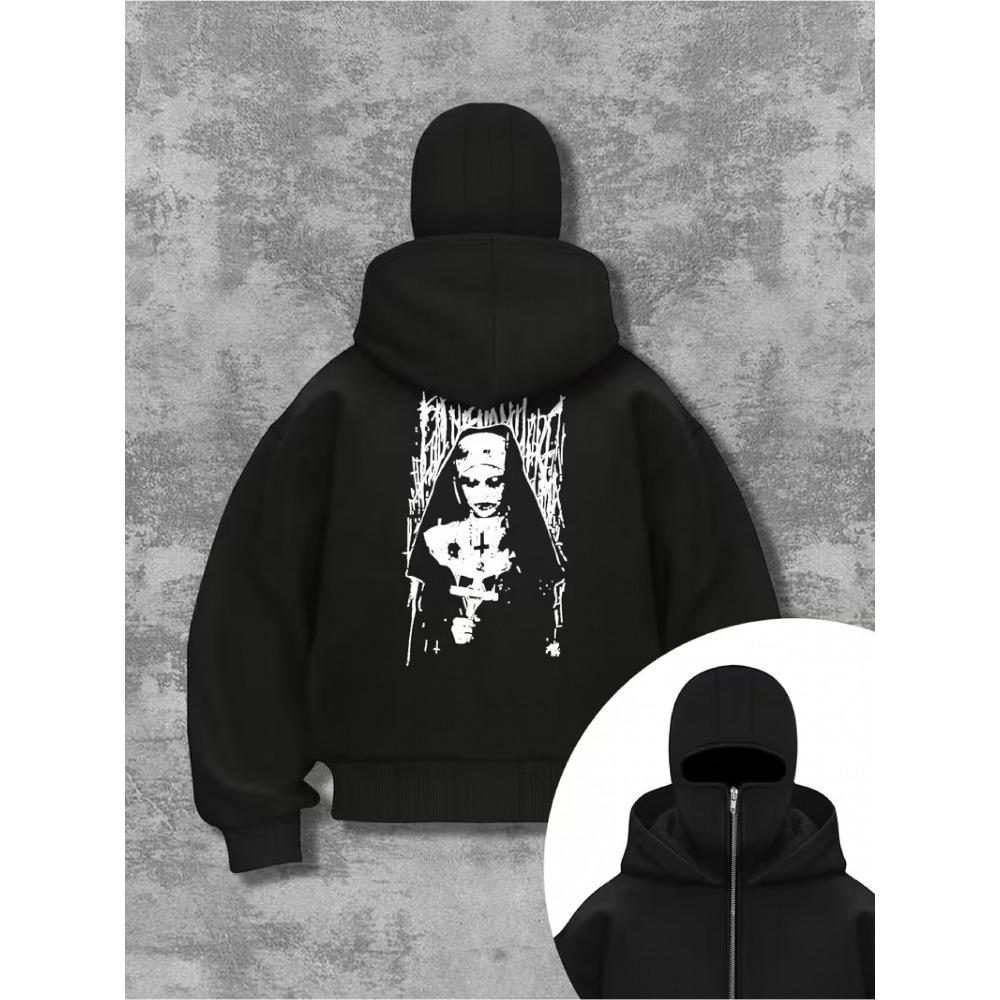 

Men s Fashion Zipper Sweatshirt Sports Double Hat Hoodie Street Style Terror Nurse Creative Pattern Printed Sports Double Hat Hoodie XXL