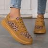 DJSUNNYMIX Women's Leopard Print Platform Sneakers Non Slip Thick Sole Brown Sport Shoes Woman Casual Trainers Flats