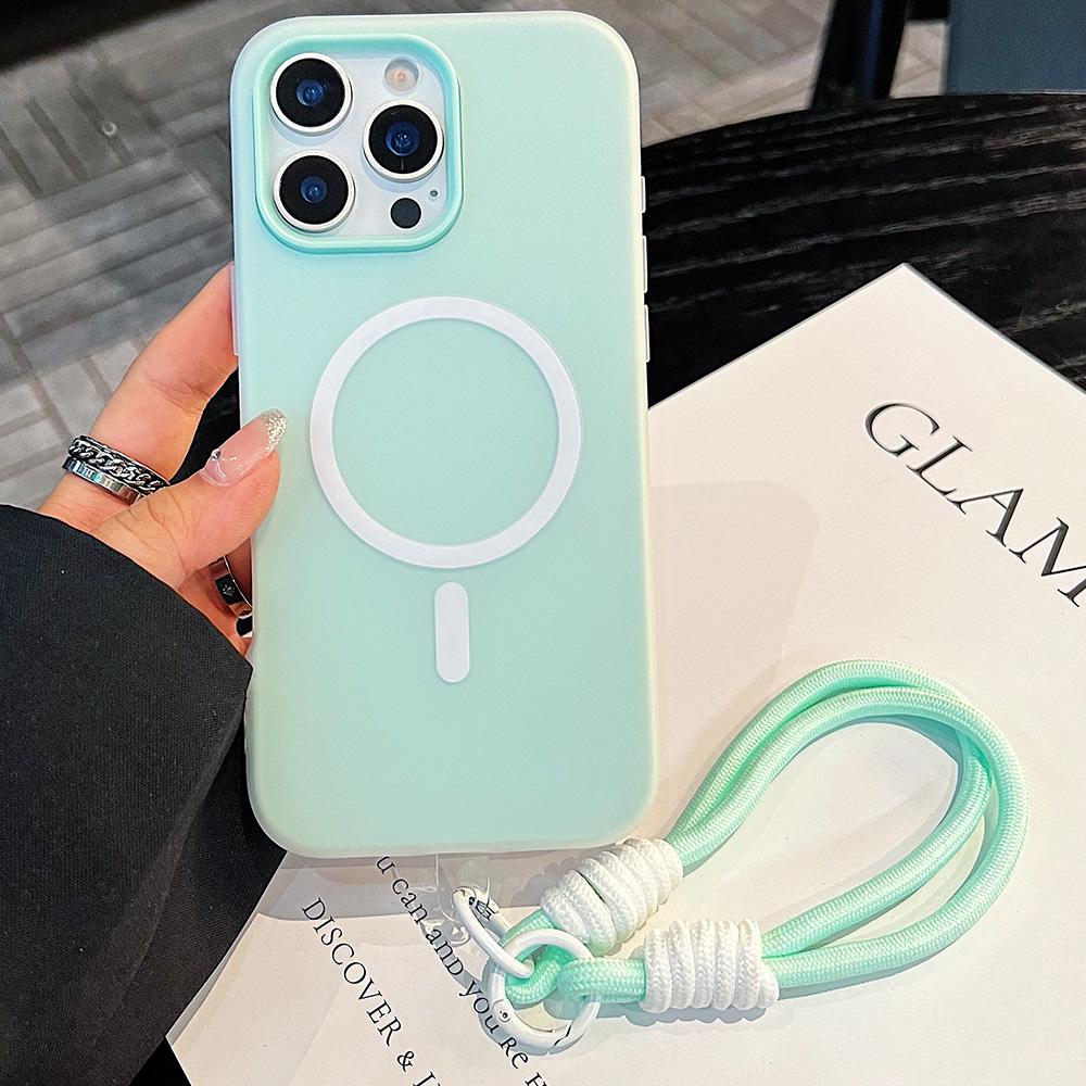 Luxury Candy Color With Lanyard For Magsafe Case for 17 16 15 14 12 11 13 Pro Max Plus Air Wireless Charge Magnetic Cover