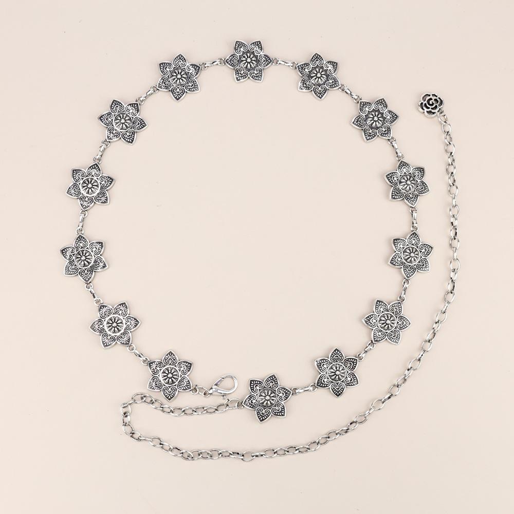 Waist Chain Women'S High Sense Women'S Retro Silver Flower Summer With Skirt Metal Chain Belt Chain