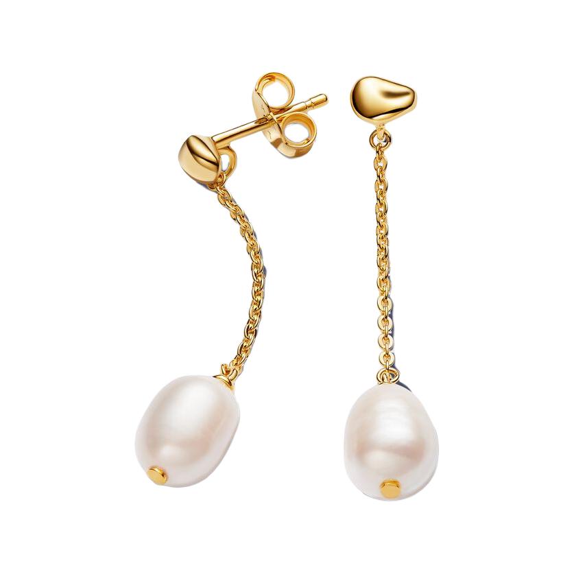 Pandora Round Pearl Design Gold Plated Copper Silver Alloy Pearl Earrings Women earrings 263313C01 Box